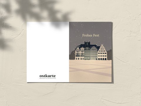 Frohes Fest Grußkarte - Marktplatz Leipzig, A6 mit Umschlag