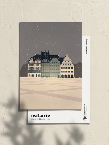 Marktplatz Leipzig - Winter, Postkarte A6
